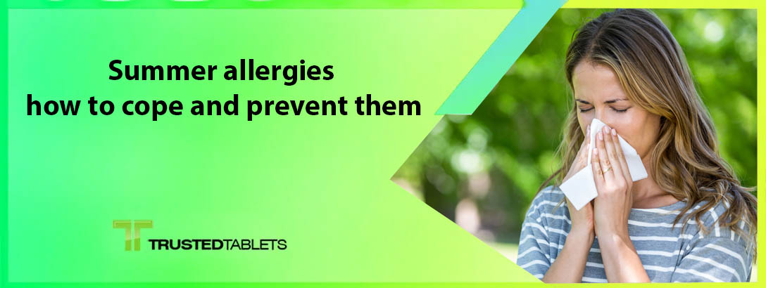 Person outdoors sneezing and holding tissues, illustrating tips to cope with and prevent summer allergies.