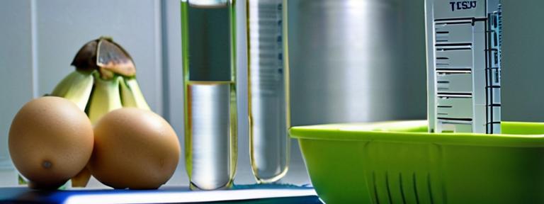 Laboratory scene showcasing fruits, vegetables, and protein solutions for gastritis and ulcer diets